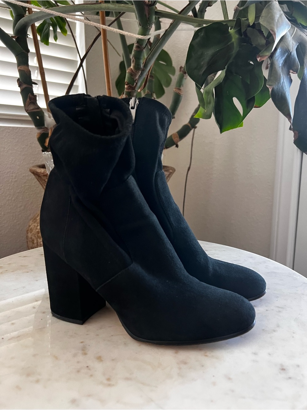 Via Spiga Black Suede Block Heel Ankle Boots